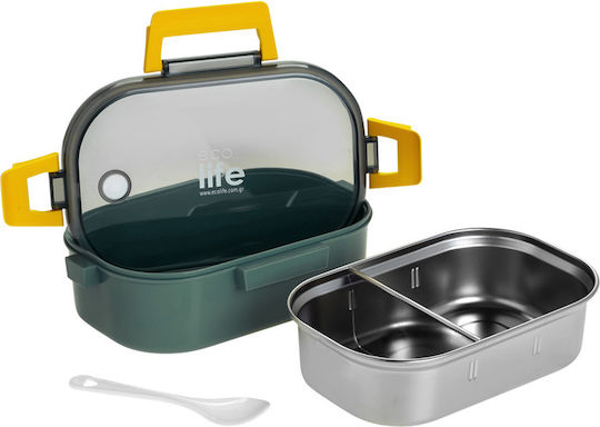Ecolife Spoon Cutie de Prânz din Inox Verde cu Compartimente 900ml