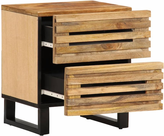 Wooden Bedside Tables with Metal Legs Brown 2 Pieces 40x34x46cm