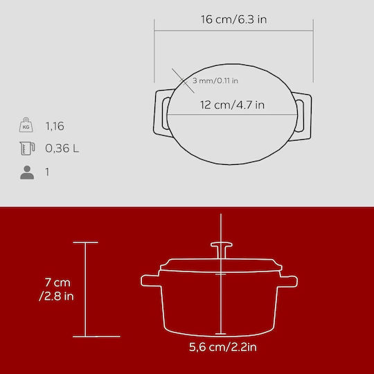 Lava Гърне Овално Метално 16x10см