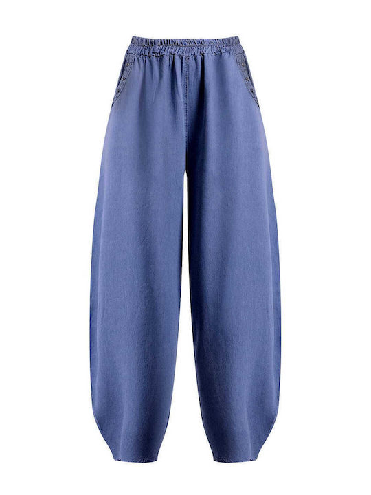 Celestino Pantaloni Dama Trucs Cu Buzunare Lejeri Fit Albastri