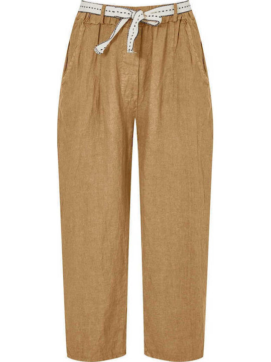 Celestino Damen Leinen Hose Mit Stoffgürtel Camel