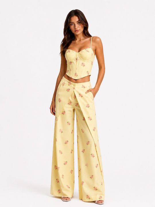 Set Pantaloni Dama Floral Crem