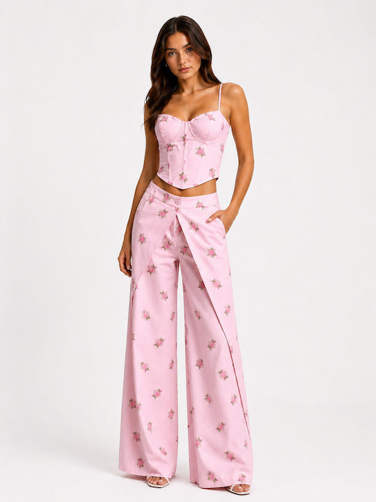 Set Pantaloni Dama Floral Crem