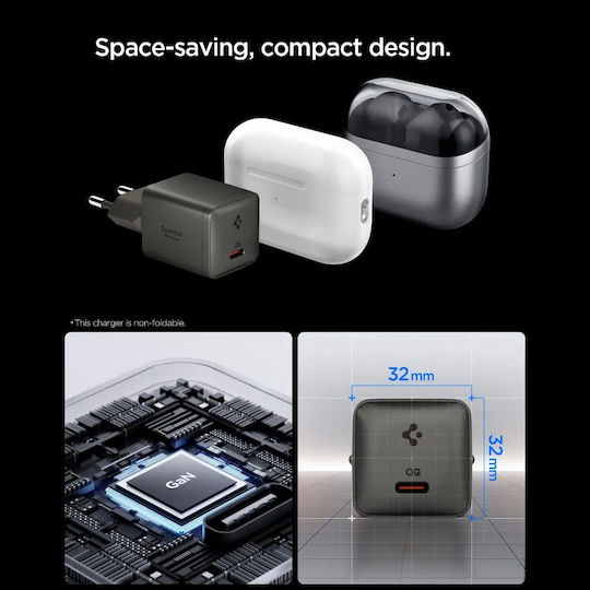 Spigen Wireless GaN Charger with USB-C Port 30W Power Delivery / Quick Charge 3.0 / Quick Charge 2.0 Gunmetal (Essential)