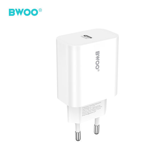 BWOO Handyladegerät mit USB-C Ausgangsanschluss und Kabel USB-C - USB-C 20W Stromlieferung Weiß (CDA233)