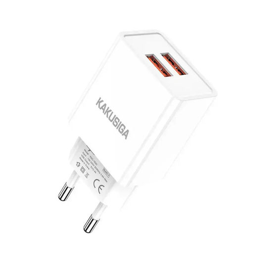 Kakusiga Φορτιστής Χωρίς Καλώδιο με 2 Θύρες USB-A Λευκός (KSC-1620)