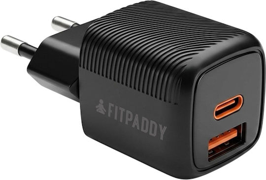 Fitpaddy Wireless Charger GaN With USB-A Output Port And USB-C Output Port 30W Power Delivery Black TC30WBK