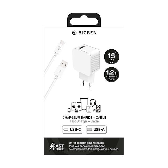 BigBen Connected Φορτιστής με Θύρα USB-A και Καλώδιο USB-C 12W Λευκός
