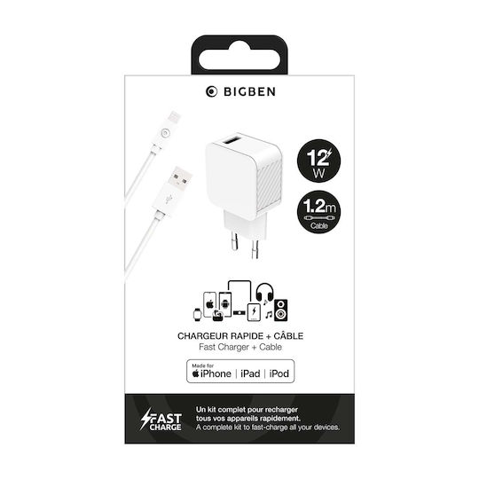 BigBen Connected Φορτιστής με Θύρα USB-A και Καλώδιο Lightning 12W Λευκός