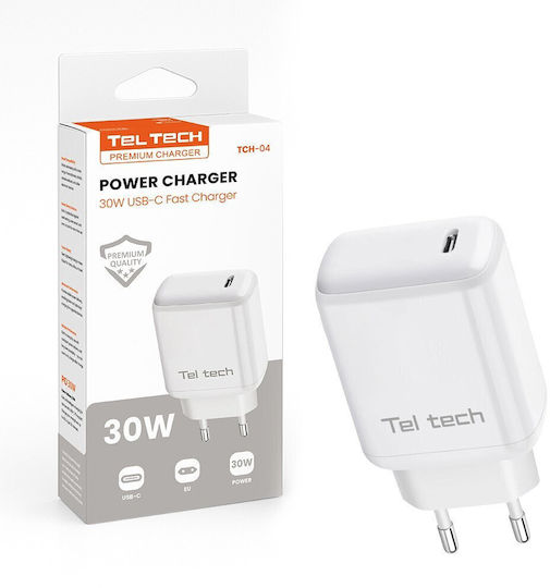 Teltech Handyladegerät Ohne Kabel mit USB-C Ausgangsanschlüsse 30W Weiß (TCH-04)
