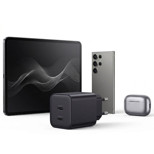 3MK Φορτιστής Χωρίς Καλώδιο GaN με 2 Θύρες USB-C 45W Power Delivery / Quick Charge 4.0 Μαύρος (Hyper)
