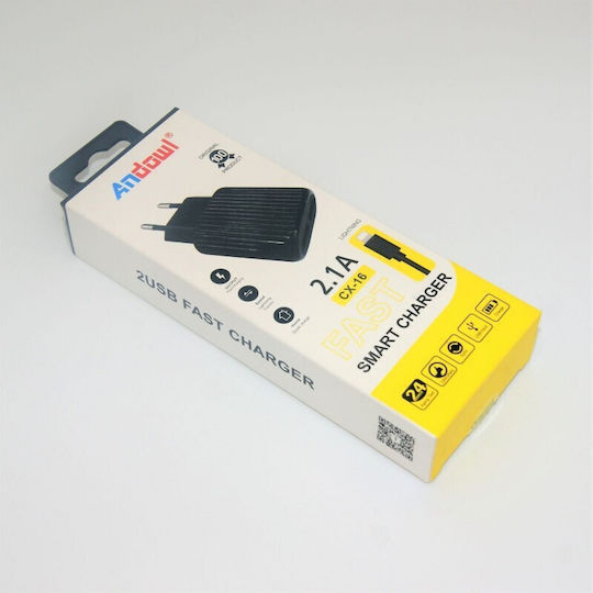 Andowl Charger with 2 USB-A Ports and Cable Lightning Blacks (CX-16)