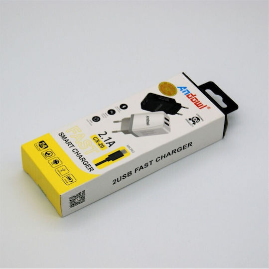 Andowl Charger with 2 USB-A Ports and Cable micro USB Blacks (CX-20)
