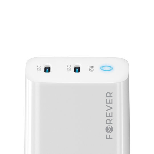 Forever Φορτιστής Χωρίς Καλώδιο GaN με 2 Θύρες USB-C 65W Power Delivery Λευκός (TC-06-65CC)