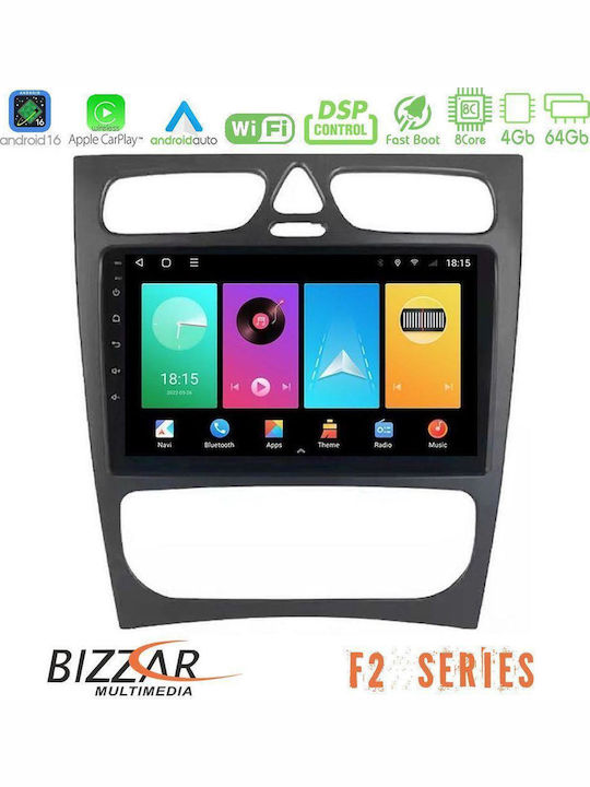 Bizzar Auto-Audiosystem für Mercedes-Benz C Klasse 2000-2004 Bluetooth USB Eingebautes Wi-Fi GPS Apple CarPlay Android Auto mit Touchscreen 9 Zoll