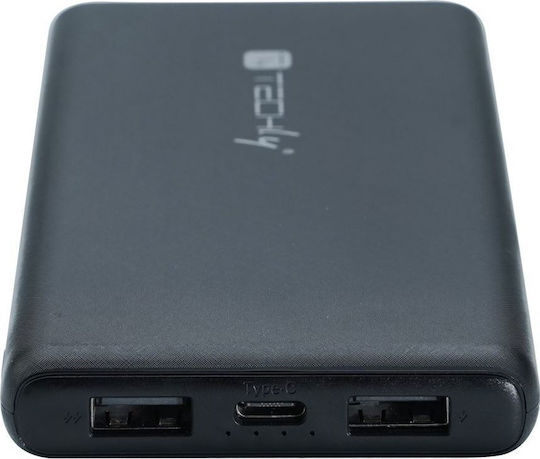 Techly 362541 Power Bank 10000mAh με 2 Θύρες USB-A και Θύρα USB-C Μαύρο