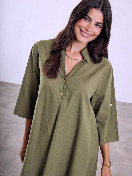 Celestino Damenkleid Asymmetrisch Klassischer Ausschnitt Khaki