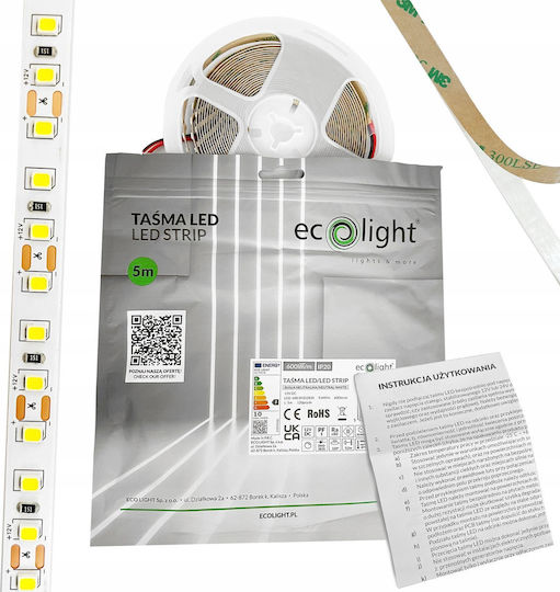 Eco Light Ταινία LED 12V Φυσικό Λευκό Φως 5m Τύπου SMD2835
