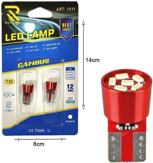 Rchang Lamps Car T10 LED 6500K Cold White 12V 2pcs