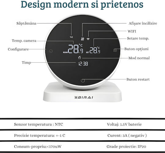 Termostat Digital de Cameră Smart cu Ecran Tactil și Wi-Fi