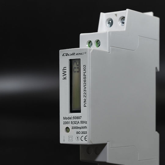 Qoltec Κιλοβατοωρόμετρο Ηλεκτρολογικού Πίνακα Ψηφιακό Ράγας Μονοφασικό 50887