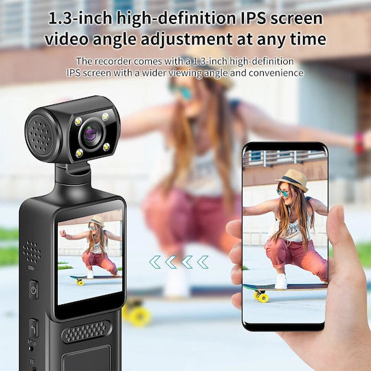 Cameră Video 4K Ultra HD Likesmart Bodycam Flash LED Ecran 1.3" Unghi de Filmare 140° Rotație 180° WiFi Baterie 1500mAh USB Type-C
