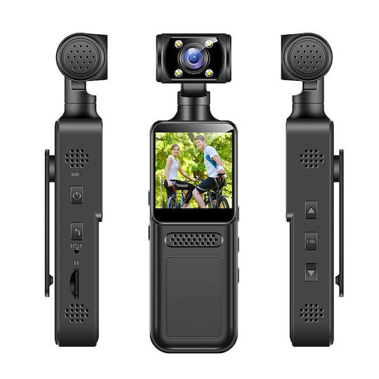 Cameră Video 4K Ultra HD Likesmart Bodycam Flash LED Ecran 1.3" Unghi de Filmare 140° Rotație 180° WiFi Baterie 1500mAh USB Type-C