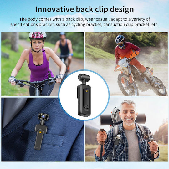 Cameră Video 4K Ultra HD Likesmart Bodycam Flash LED Ecran 1.3" Unghi de Filmare 140° Rotație 180° WiFi Baterie 1500mAh USB Type-C