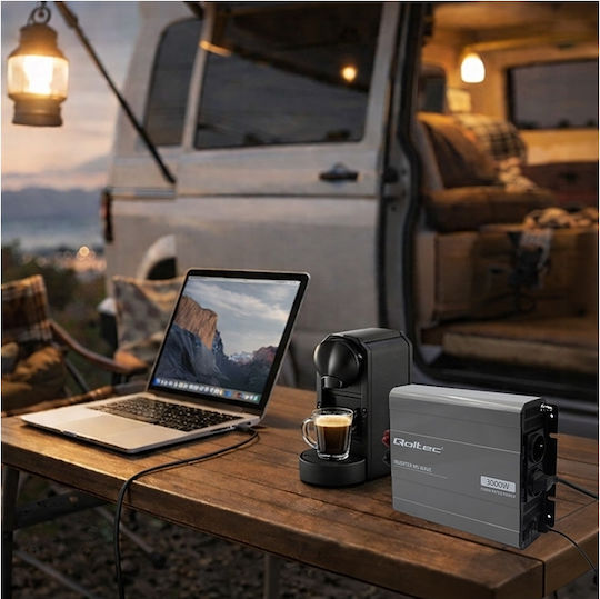 Qoltec Μετατροπέας Τάσης Ms Wave 12v 230v 1500/3000w Usb Συμβατός Lifepo4 Gel Agm