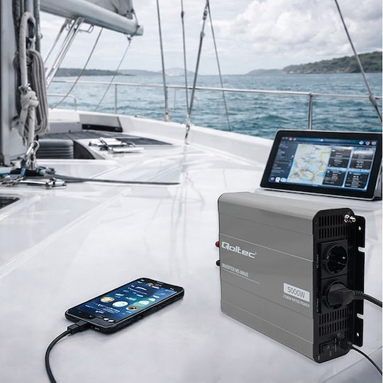 Qoltec Μετατροπέας Τάσης Ms Wave 12v 230v 2500/5000w Usb Συμβατός Lifepo4 Gel Agm