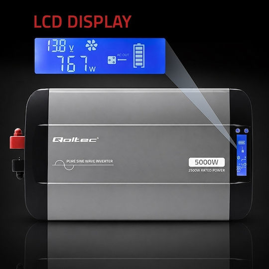 Qoltec Inverter Αυτοκινήτου Καθαρού Ημιτόνου 1500W για Μετατροπή 12V DC σε 230V AC