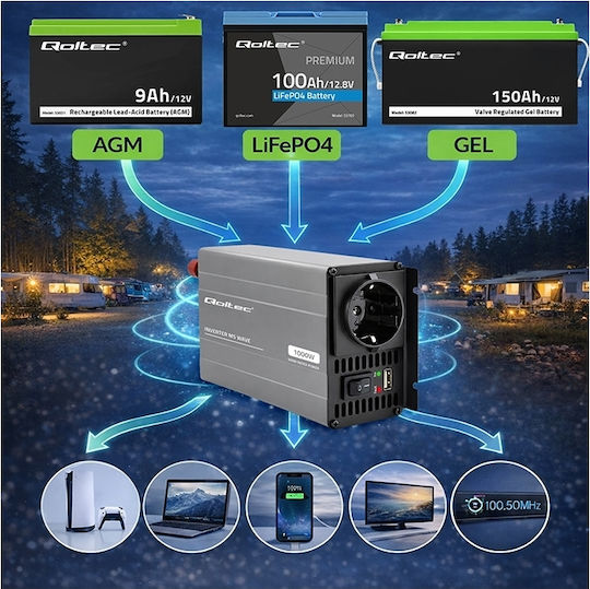 Qoltec Inverter Αυτοκινήτου Τροποποιημένου Ημιτόνου 500W για Μετατροπή 12V DC σε 230V AC