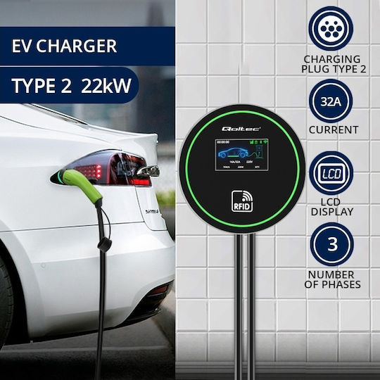 Qoltec Wall Mounted Three-Phase 22kW Charging Station Type 2 (52432)