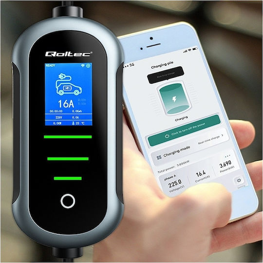 Qoltec Преносим Зарядна станция за електромобили 22кВт с Вграден кабел Тип 2 (52437)