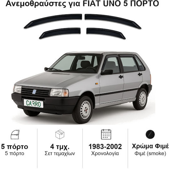 Heko Σετ Ανεμοθραύστες Αυτοκινήτου Μπροστινοί και Πίσω Σκούρο Φιμέ για Fiat Uno 4τμχ