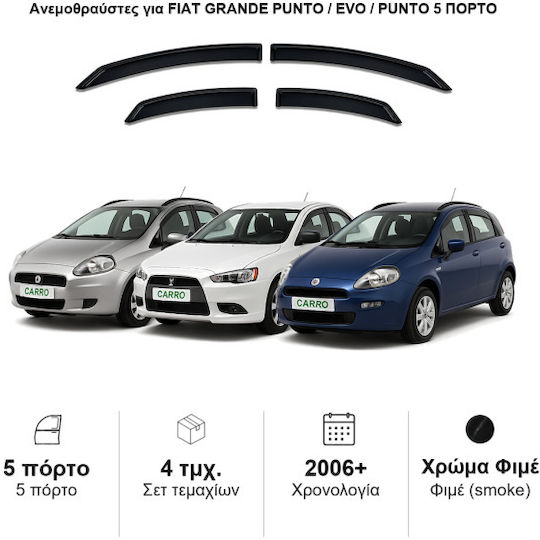 Heko Σετ Ανεμοθραύστες Αυτοκινήτου Μπροστινοί και Πίσω για Fiat Grande Punto / Punto Evo 5D 2006 4τμχ