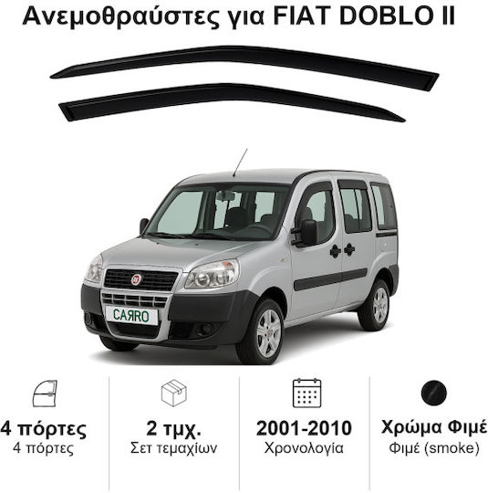 Heko Σετ Ανεμοθραύστες Αυτοκινήτου Μπροστινοί Σκούρο Φιμέ για Fiat Doblo II 5D 2001-2010 2τμχ