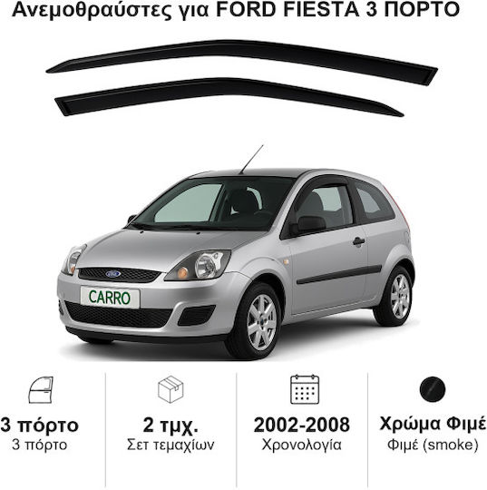 Heko Σετ Ανεμοθραύστες Αυτοκινήτου Μπροστινοί Σκούρο Φιμέ για Ford Fiesta MK6 3D 2002-2008 2τμχ