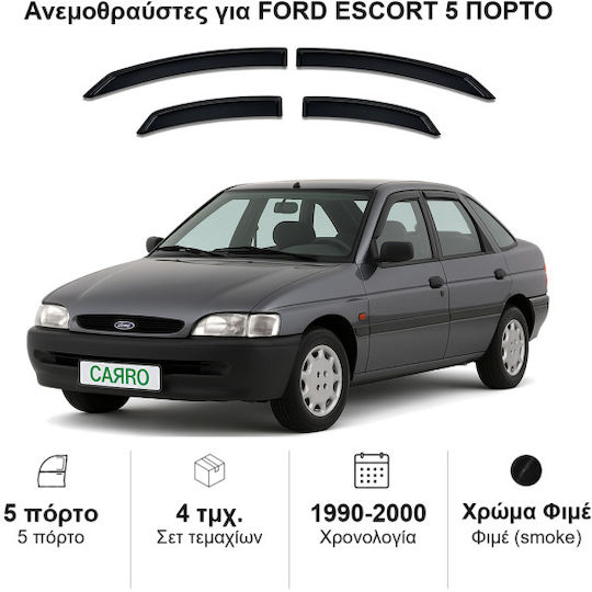 Heko Set of Windbreakers Front and Rear Car Dark Fime for Ford Escort 4pcs