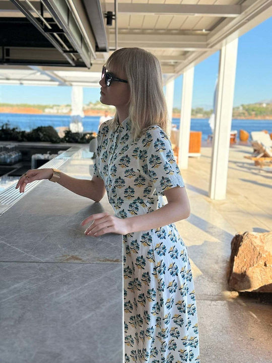 Rochie De Vară Maxi Rochie-Cămașă Albastră
