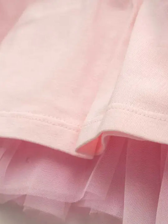 Girls Dress Short Sleeve Tulle Set with Panty Pink