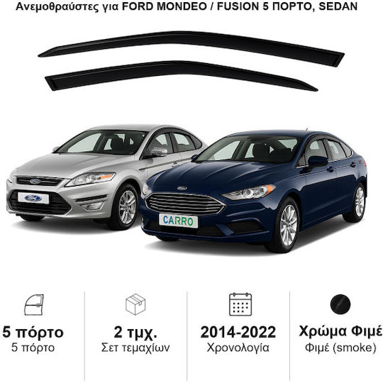 Heko Σετ Ανεμοθραύστες Αυτοκινήτου Μπροστινοί Σκούρο Φιμέ για Ford Mondeo 2τμχ