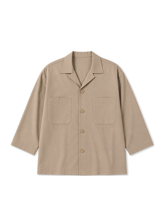 Μακρυμάνικo Τζιν Overshirt σε Κανονική Γραμμή Μπεζ