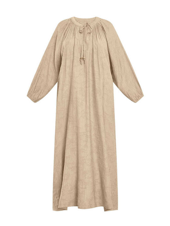 Celestino Women's Maxi Dress Embossed Patterns Loose Fit Dark Beige