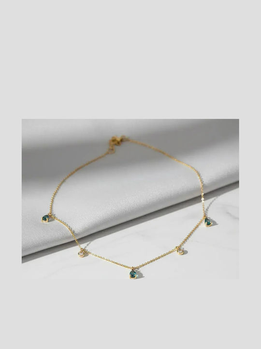 Necklace From 9 K Gold With Blue Zircon