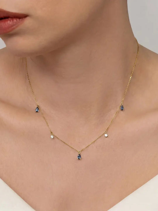 Necklace From 9 K Gold With Blue Zircon