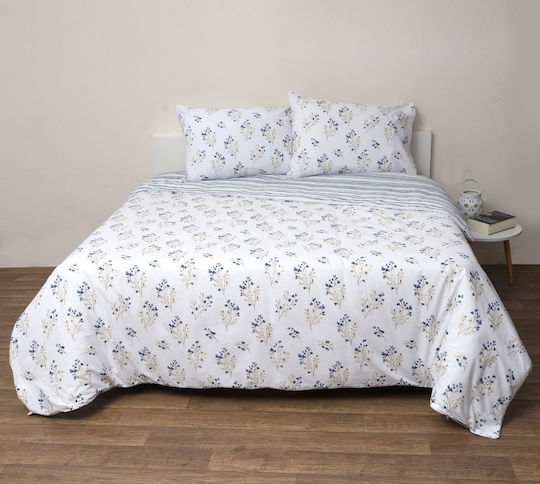 Viopros Σετ Παπλωματοθήκη Βαμβακερή 180x240cm Ημίδιπλη με Μαξιλαροθήκη Βερονίκη Λευκή
