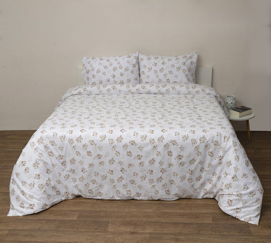 Viopros Anthi Coverlet Set Semi-Double Cotton White-Beige 180x240cm 2 Pieces
