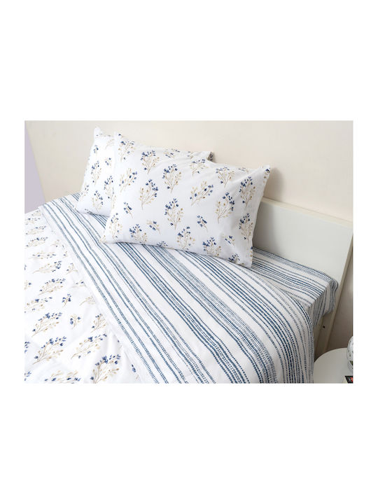 Viopros Veroniki Coverlet Set Single Cotton White-Blue 160x240cm 2 Pieces