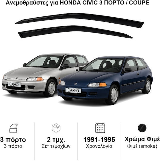 Heko Satz Windabweiser Vordere Dark Fime für Honda Civic 3D / HTB 1991-1995 2Stück
